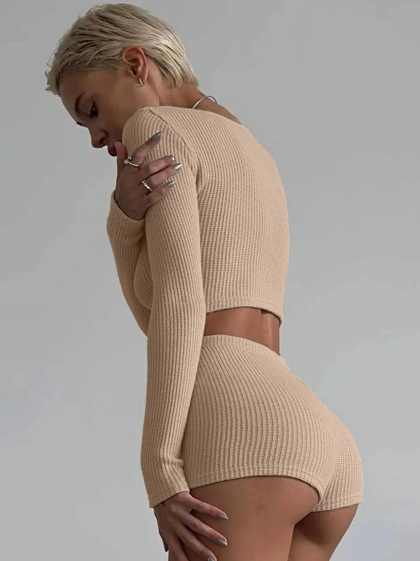 Stylish Work Outfits, Outfit Summer Ideas Knitted Crop Top & Shorts Two Piece Set Stylish Work Outfits, Outfit Summer Ideas Knitted Crop Top & Shorts Two Piece Set