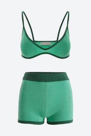 Stylish Work Outfits, Outfit Summer Ideas Knitted Crop Top & Shorts Two Piece Set