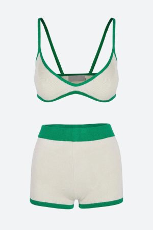 Stylish Work Outfits, Outfit Summer Ideas Knitted Crop Top & Shorts Two Piece Set