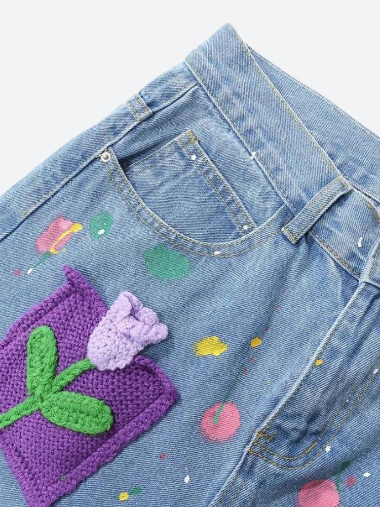 Stylish Work Outfits, Outfit Summer Ideas Knitted Flower Patch Denim Shorts Stylish Work Outfits, Outfit Summer Ideas Knitted Flower Patch Denim Shorts