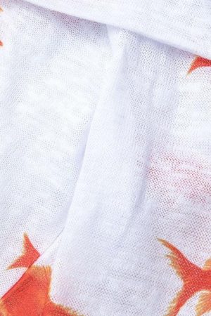 Stylish Work Outfits, Outfit Summer Ideas Koi Fish Printed Mesh Mini Dress