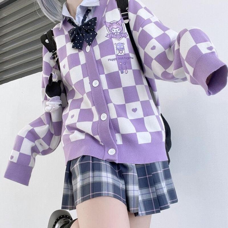 Stylish Work Outfits, Outfit Summer Ideas Kuromi Buttoned Purple Cardigan