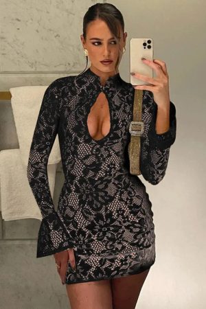 Stylish Work Outfits, Outfit Summer Ideas Lace Cut Out Mini Dress