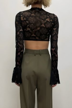 Stylish Work Outfits, Outfit Summer Ideas Lace Flare Cuffs Crop Top