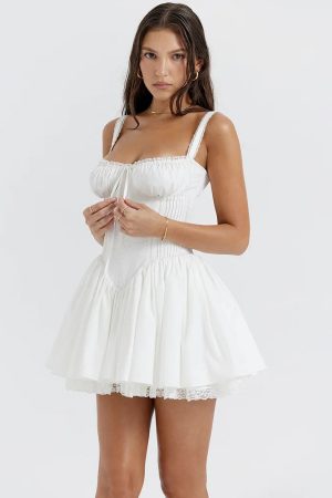 Stylish Work Outfits, Outfit Summer Ideas Lace Ruffled Corset Mini Dress
