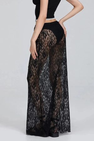 Stylish Work Outfits, Outfit Summer Ideas Lace Sheer Low Rise Maxi Skirt