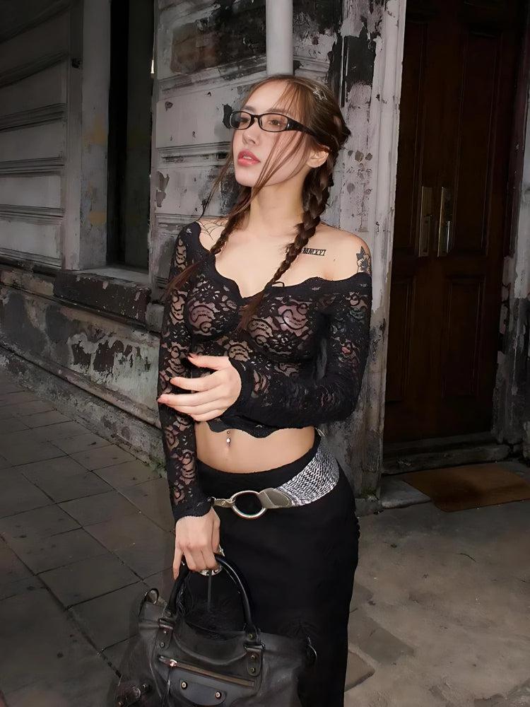 Stylish Work Outfits, Outfit Summer Ideas Lace Sheer Off Shoulder Top