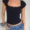 Stylish Work Outfits, Outfit Summer Ideas Lace Trim Baby Tee