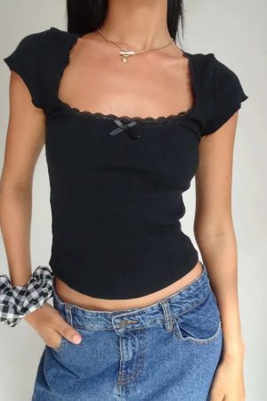 Stylish Work Outfits, Outfit Summer Ideas Lace Trim Baby Tee