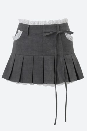 Stylish Work Outfits, Outfit Summer Ideas Lace Trim Pleated Mini Skirt
