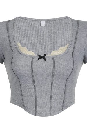 Stylish Work Outfits, Outfit Summer Ideas Lace Trim Ribbed Crop Top