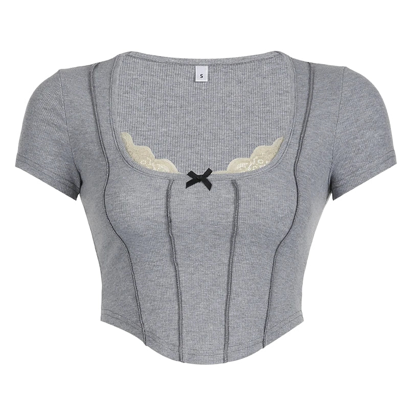 Stylish Work Outfits, Outfit Summer Ideas Lace Trim Ribbed Crop Top Stylish Work Outfits, Outfit Summer Ideas Lace Trim Ribbed Crop Top