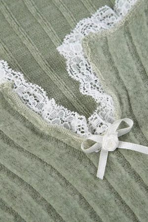 Stylish Work Outfits, Outfit Summer Ideas Lace Trim Slit Plush Top