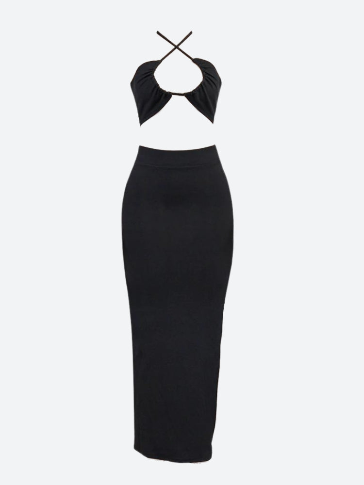 Stylish Work Outfits, Outfit Summer Ideas Lace Up Crop Top & Slit Maxi Skirt Two Piece Set Stylish Work Outfits, Outfit Summer Ideas Lace Up Crop Top & Slit Maxi Skirt Two Piece Set