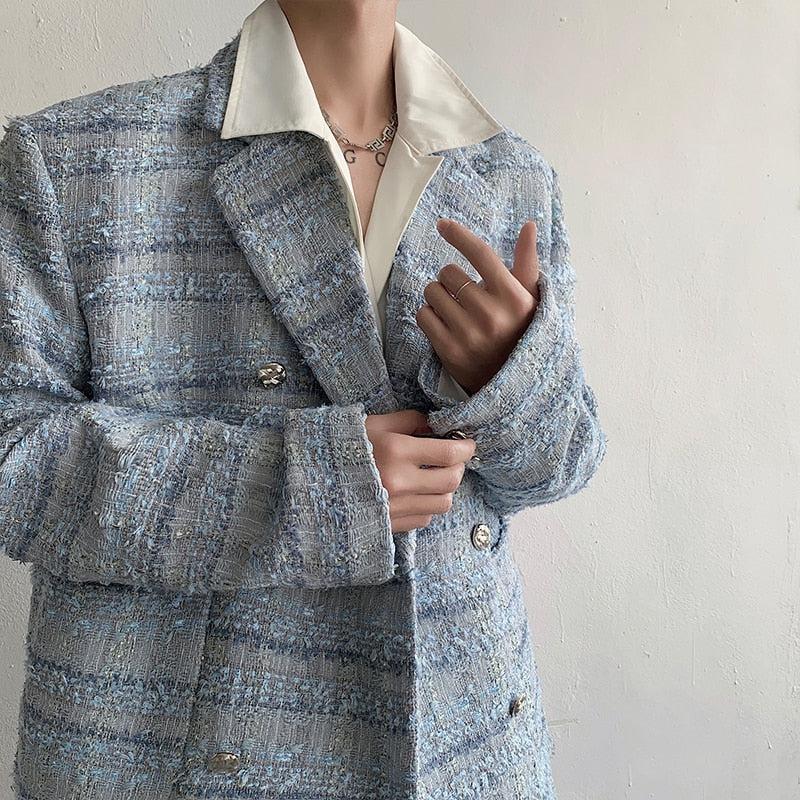 Stylish Work Outfits, Outfit Summer Ideas Lapel Collar Blue Tweed Blazer Stylish Work Outfits, Outfit Summer Ideas Lapel Collar Blue Tweed Blazer