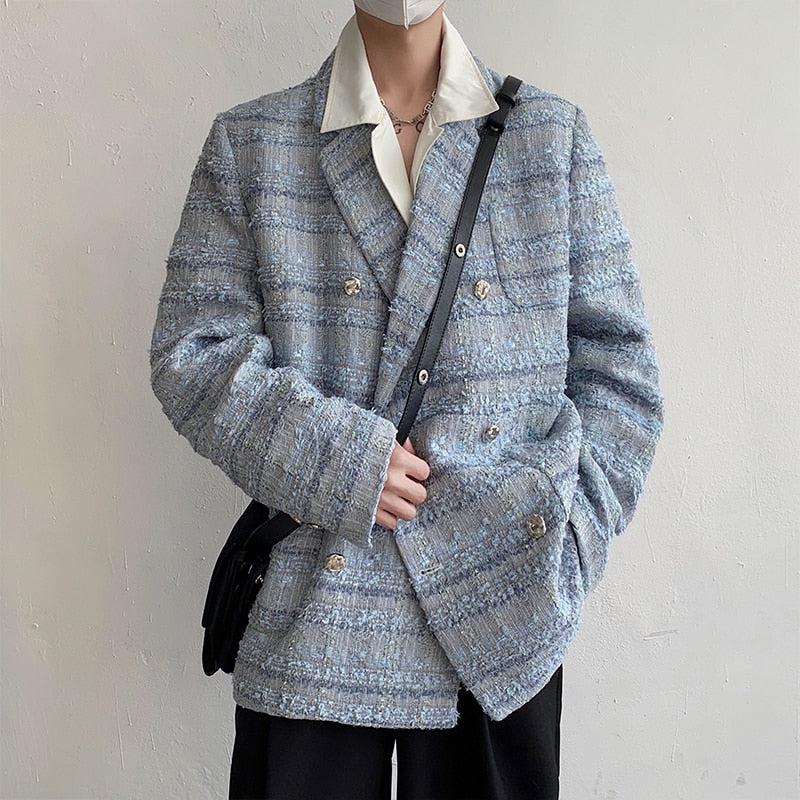 Stylish Work Outfits, Outfit Summer Ideas Lapel Collar Blue Tweed Blazer Stylish Work Outfits, Outfit Summer Ideas Lapel Collar Blue Tweed Blazer