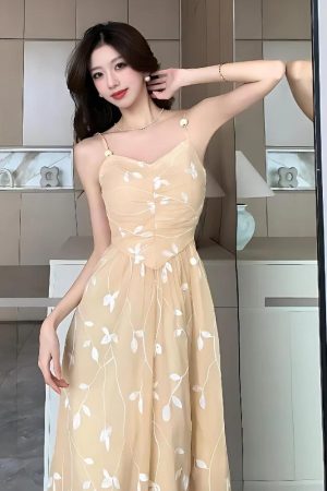 Stylish Work Outfits, Outfit Summer Ideas Leaves Mesh Midi Dress