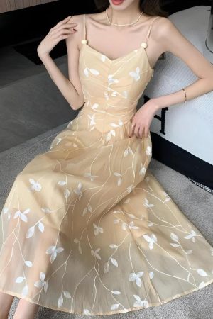 Stylish Work Outfits, Outfit Summer Ideas Leaves Mesh Midi Dress