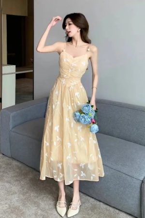 Stylish Work Outfits, Outfit Summer Ideas Leaves Mesh Midi Dress