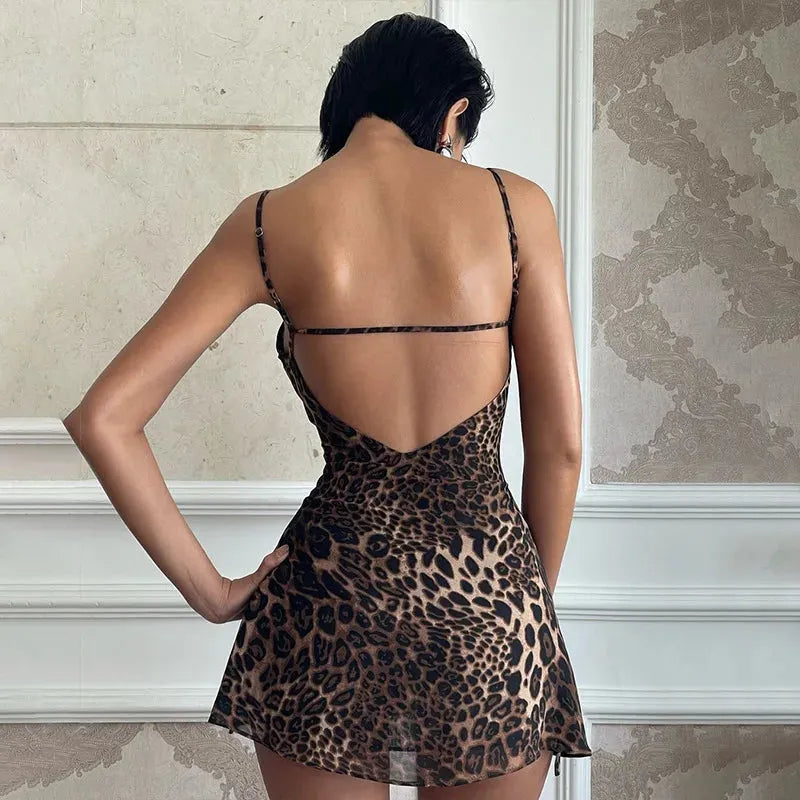 Stylish Work Outfits, Outfit Summer Ideas Leopard Backless Mini Dress