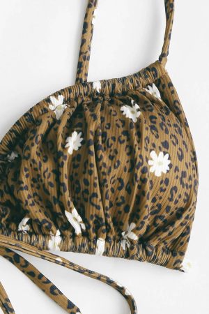 Stylish Work Outfits, Outfit Summer Ideas Leopard Daisy Drawstring Bikini Set