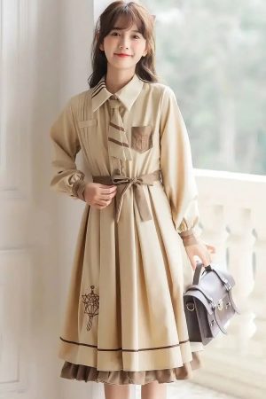 Stylish Work Outfits, Outfit Summer Ideas Light Academia Uniform Midi Dress