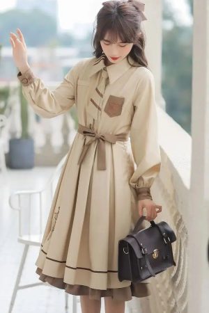 Stylish Work Outfits, Outfit Summer Ideas Light Academia Uniform Midi Dress