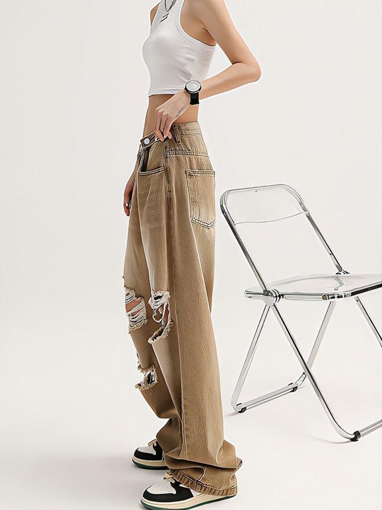 Stylish Work Outfits, Outfit Summer Ideas Light Wash Low Rise Ripped Jeans Stylish Work Outfits, Outfit Summer Ideas Light Wash Low Rise Ripped Jeans