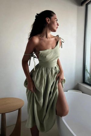 Stylish Work Outfits, Outfit Summer Ideas Linen Midi Dress