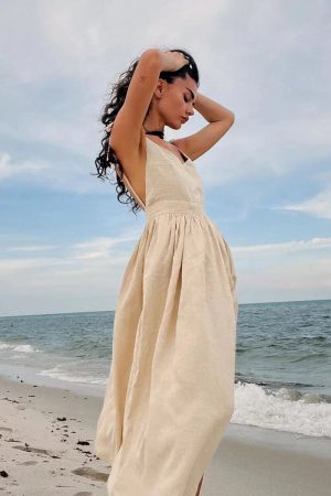 Stylish Work Outfits, Outfit Summer Ideas Linen Midi Dress