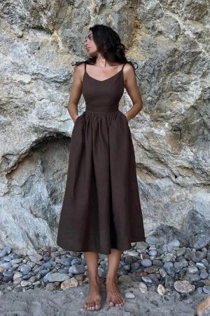Stylish Work Outfits, Outfit Summer Ideas Linen Midi Dress