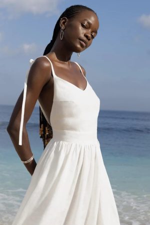 Stylish Work Outfits, Outfit Summer Ideas Linen Midi Dress