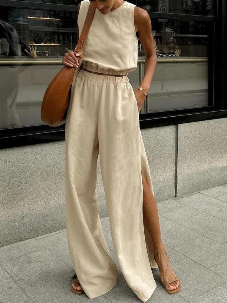 Stylish Work Outfits, Outfit Summer Ideas Linen Top & Pants Two Piece Set