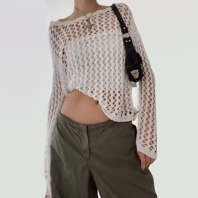 Stylish Work Outfits, Outfit Summer Ideas Long Sleeve Fishnet Top
