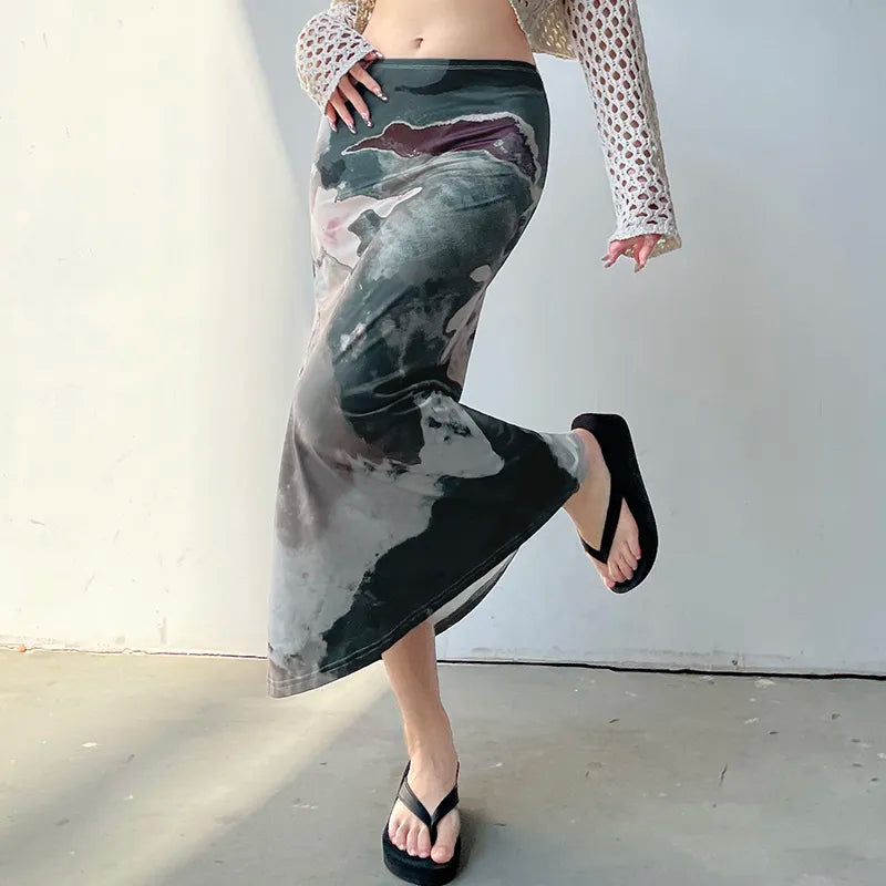 Stylish Work Outfits, Outfit Summer Ideas Low Rise Graphic Printed Midi Skirt Stylish Work Outfits, Outfit Summer Ideas Low Rise Graphic Printed Midi Skirt