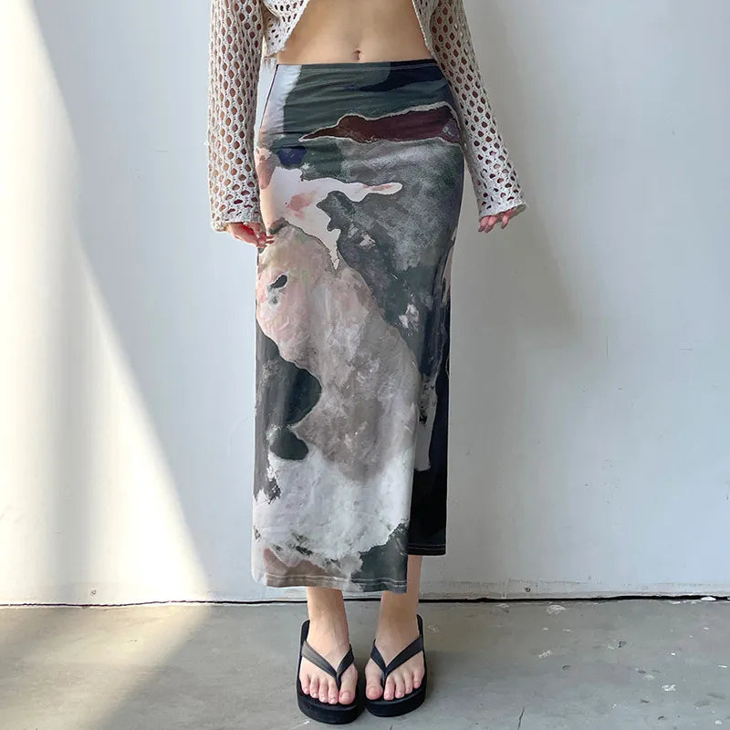Stylish Work Outfits, Outfit Summer Ideas Low Rise Graphic Printed Midi Skirt Stylish Work Outfits, Outfit Summer Ideas Low Rise Graphic Printed Midi Skirt