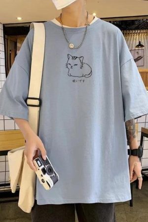 Stylish Work Outfits, Outfit Summer Ideas Lying Cat Drop Shoulder Tee