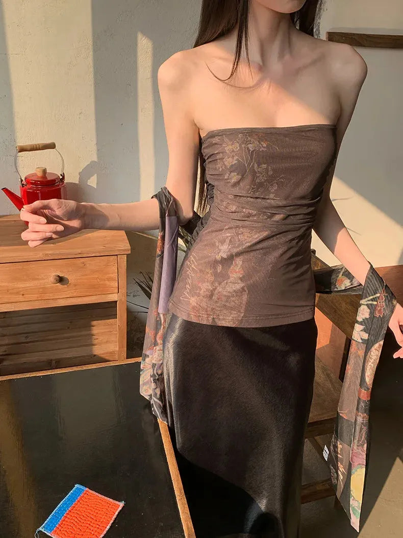 Stylish Work Outfits, Outfit Summer Ideas Mesh Layered Tube Top Stylish Work Outfits, Outfit Summer Ideas Mesh Layered Tube Top