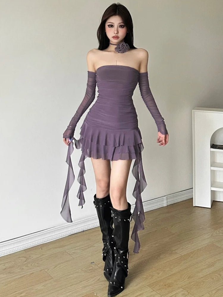 Stylish Work Outfits, Outfit Summer Ideas Mesh Ruffled Strapless Mini Dress Stylish Work Outfits, Outfit Summer Ideas Mesh Ruffled Strapless Mini Dress
