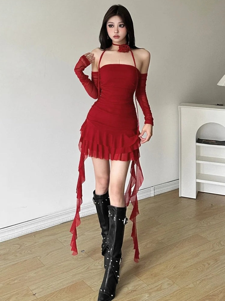 Stylish Work Outfits, Outfit Summer Ideas Mesh Ruffled Strapless Mini Dress Stylish Work Outfits, Outfit Summer Ideas Mesh Ruffled Strapless Mini Dress