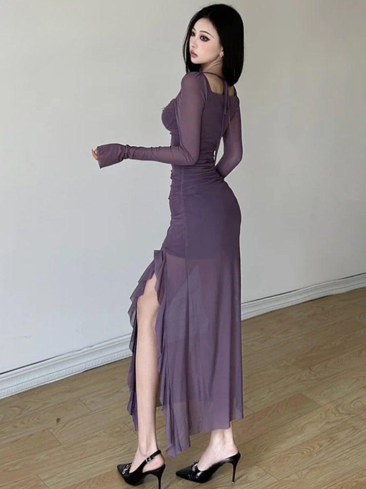 Stylish Work Outfits, Outfit Summer Ideas Mesh Split Midi Dress