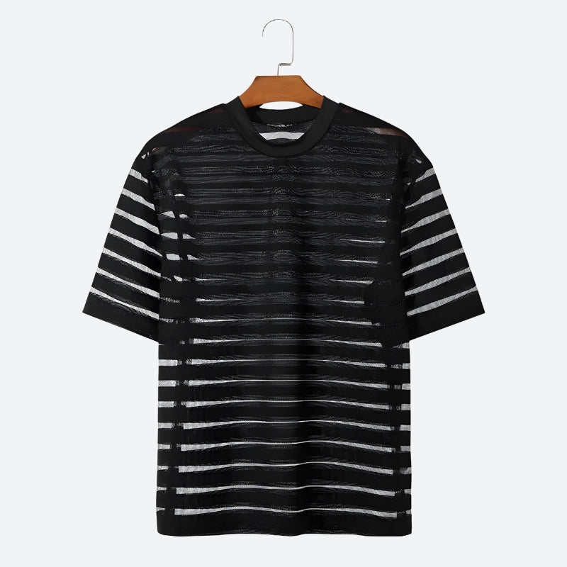 Stylish Work Outfits, Outfit Summer Ideas Mesh Striped Sheer Top Stylish Work Outfits, Outfit Summer Ideas Mesh Striped Sheer Top