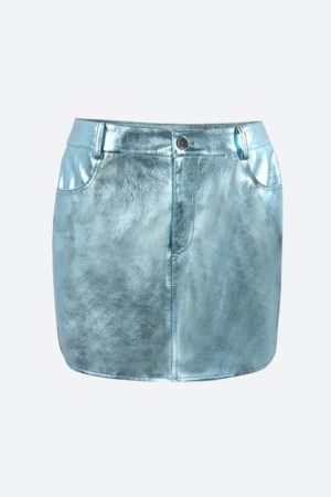 Stylish Work Outfits, Outfit Summer Ideas Metallic Faux Leather Mini Skirt