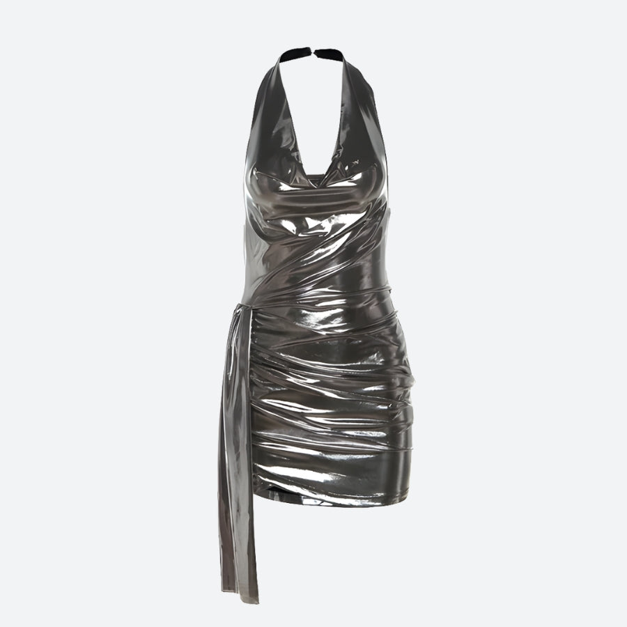 Stylish Work Outfits, Outfit Summer Ideas Metallic Halter Neck Mini Dress Stylish Work Outfits, Outfit Summer Ideas Metallic Halter Neck Mini Dress