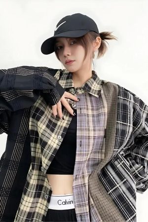 Stylish Work Outfits, Outfit Summer Ideas Multi Pattern Plaid Shirt