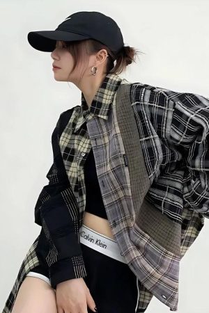 Stylish Work Outfits, Outfit Summer Ideas Multi Pattern Plaid Shirt