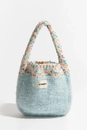 Stylish Work Outfits, Outfit Summer Ideas Multicolor Knitted Bucket Bag