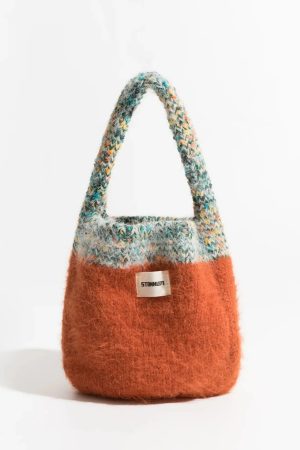 Stylish Work Outfits, Outfit Summer Ideas Multicolor Knitted Bucket Bag
