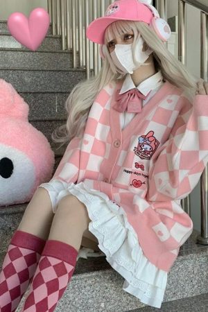 Stylish Work Outfits, Outfit Summer Ideas My Melody Buttoned Pink Cardigan