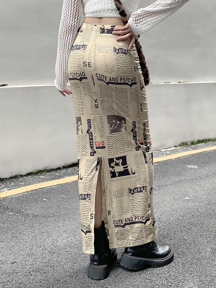 Stylish Work Outfits, Outfit Summer Ideas Newspaper Printed Maxi Skirt Stylish Work Outfits, Outfit Summer Ideas Newspaper Printed Maxi Skirt